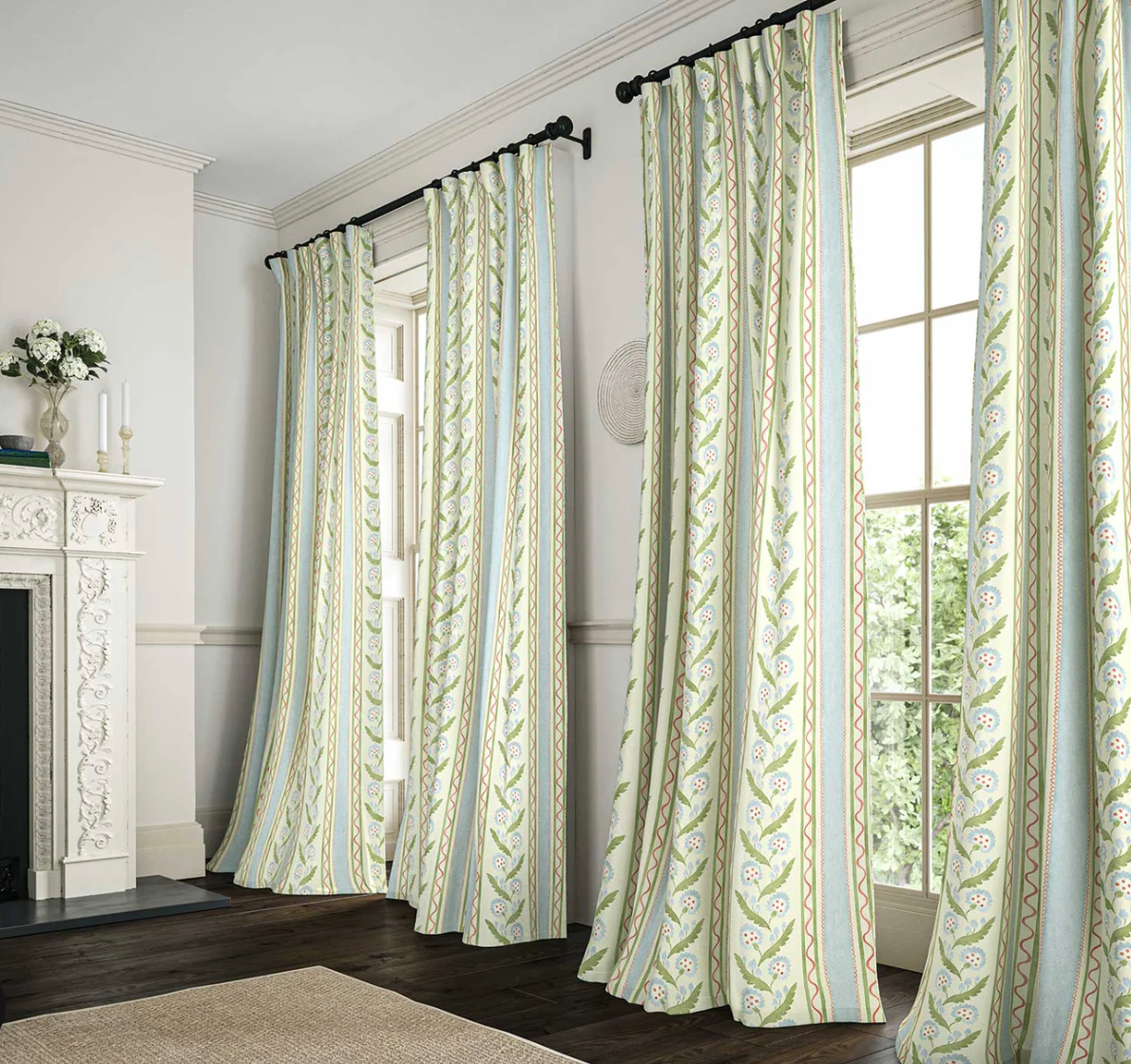 Cameo Blue - Polly Stripe, Flori Collection by Linwood curtains