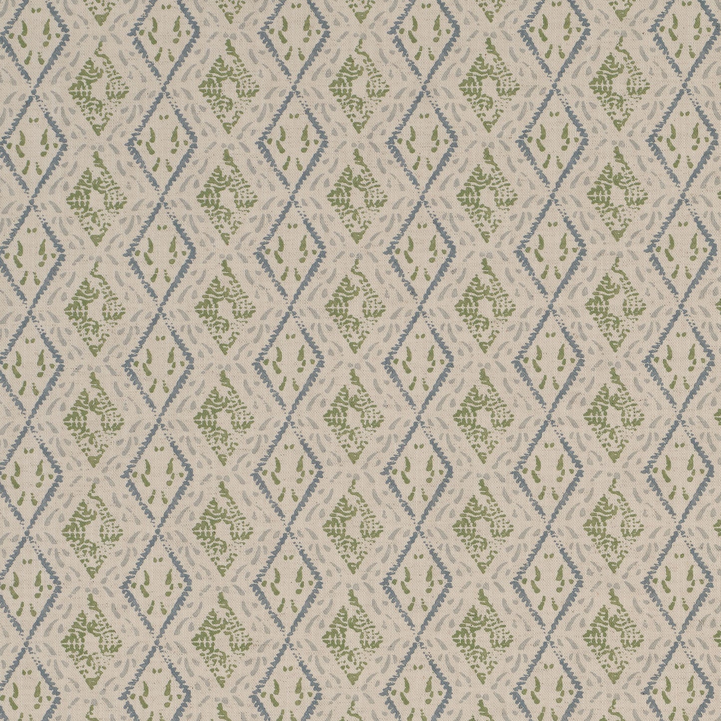 Blue/Green - Dacca Fabric by James Hare Linen/Cotton