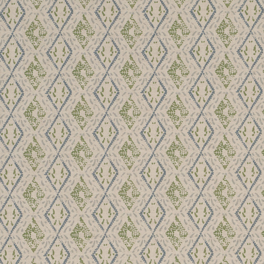 Blue/Green - Dacca Fabric by James Hare Linen/Cotton