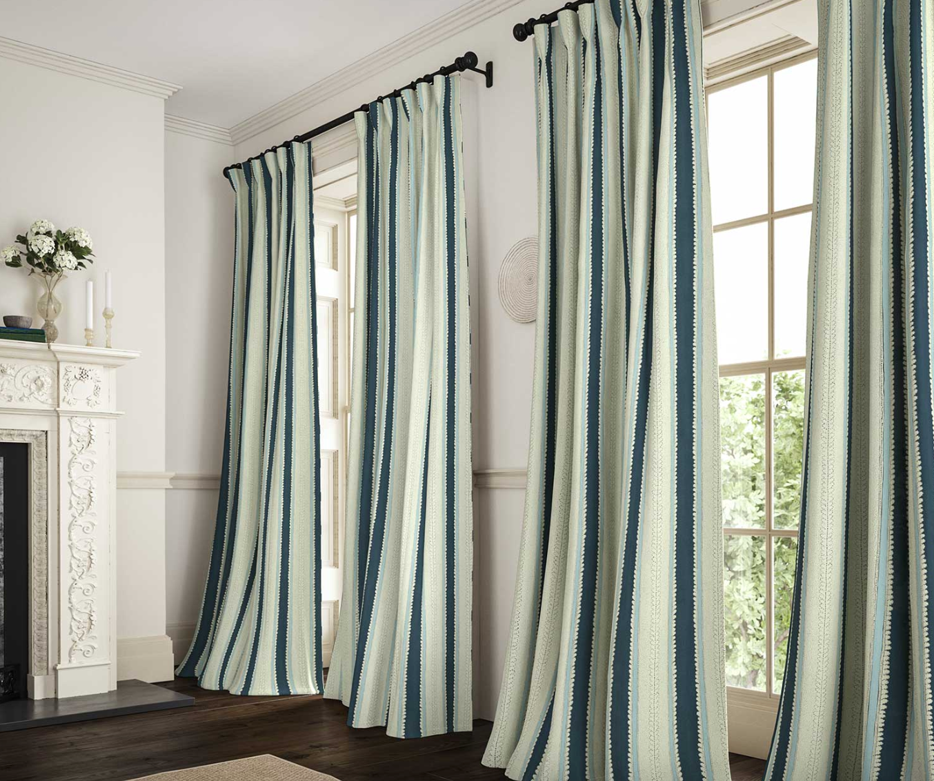 Indigo Dimity Linwood curtains cooshy