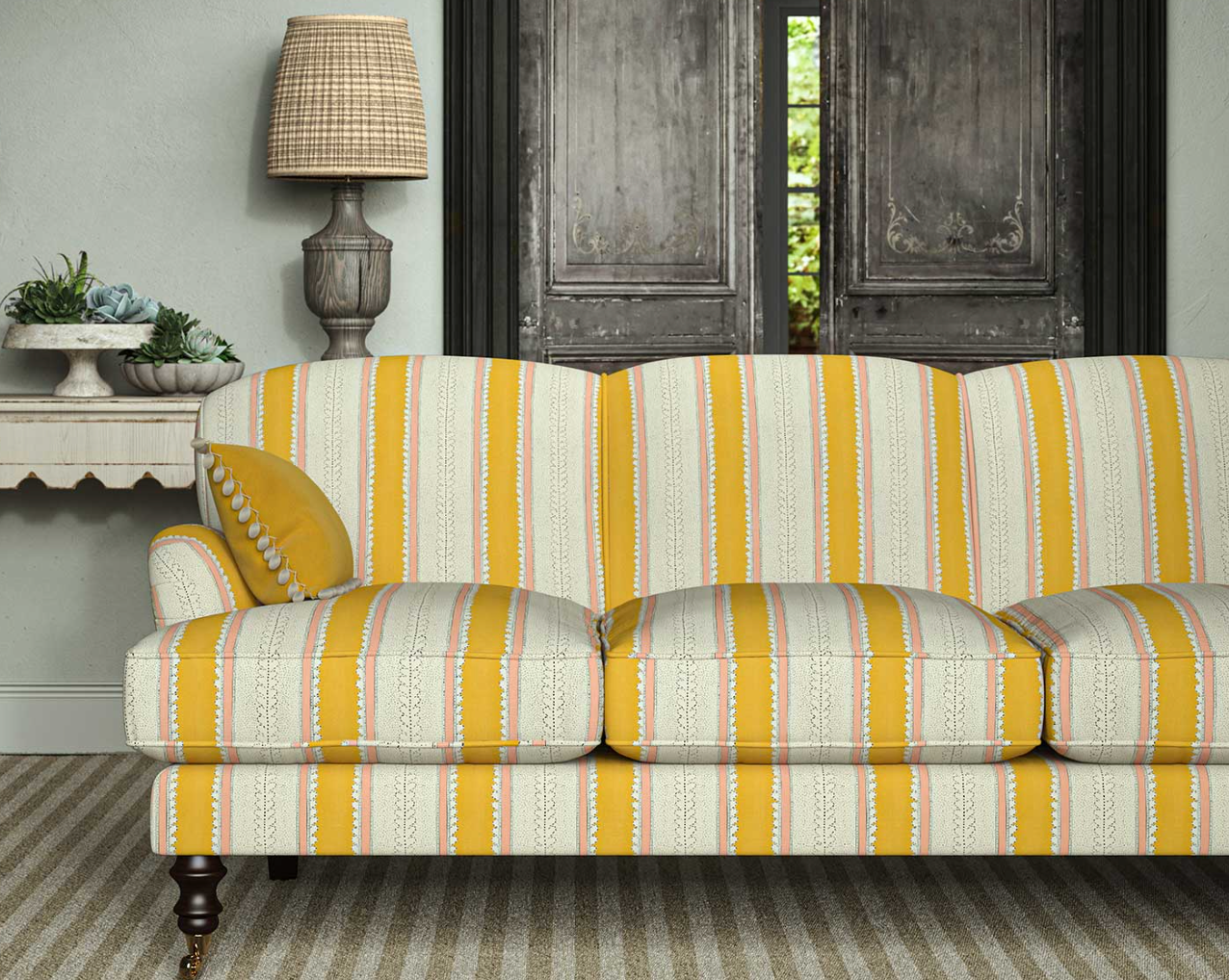 Mango - Dimity Stripe Linen by Linwood
