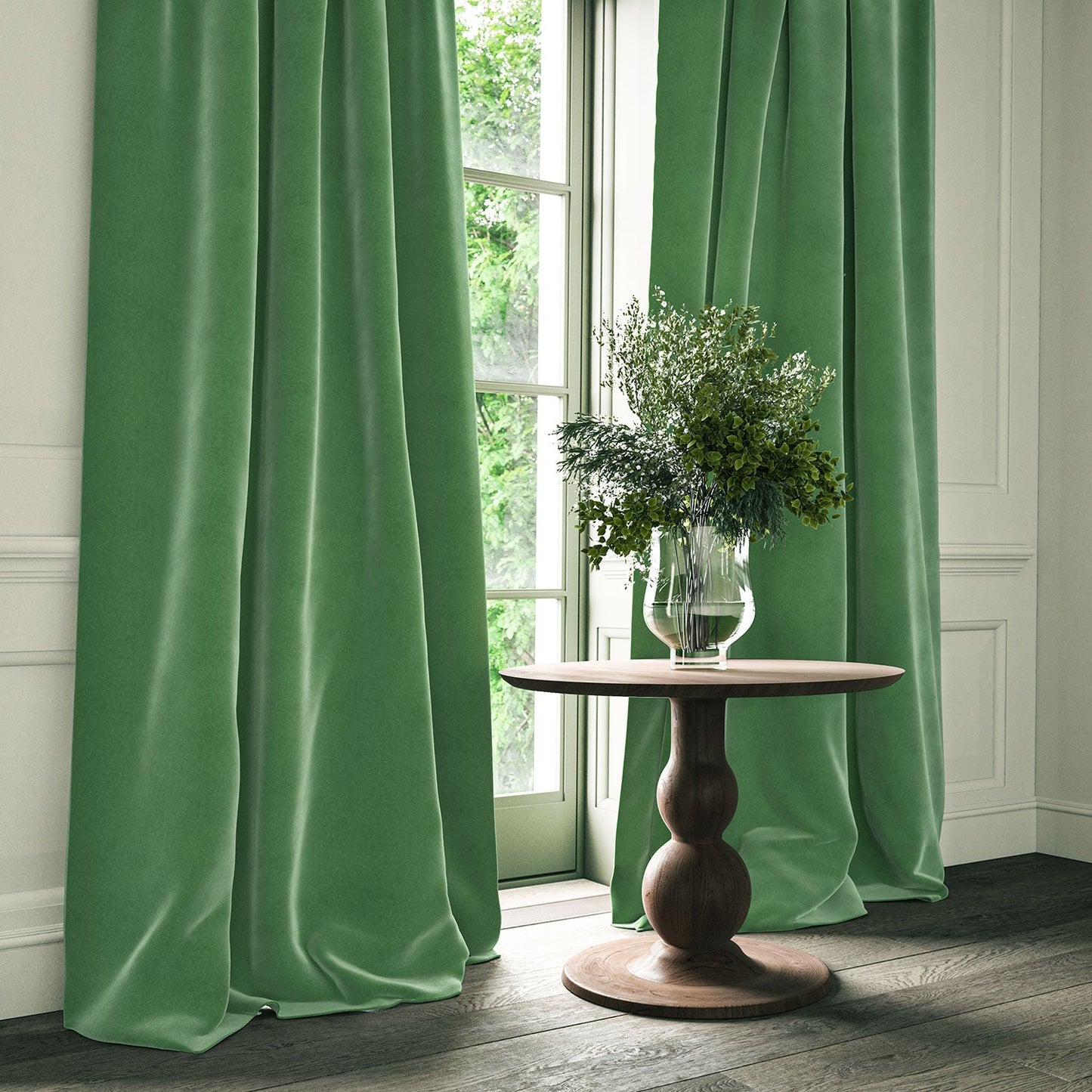 Linwood Omega Leaf Green CFR Made to Measure Curtains