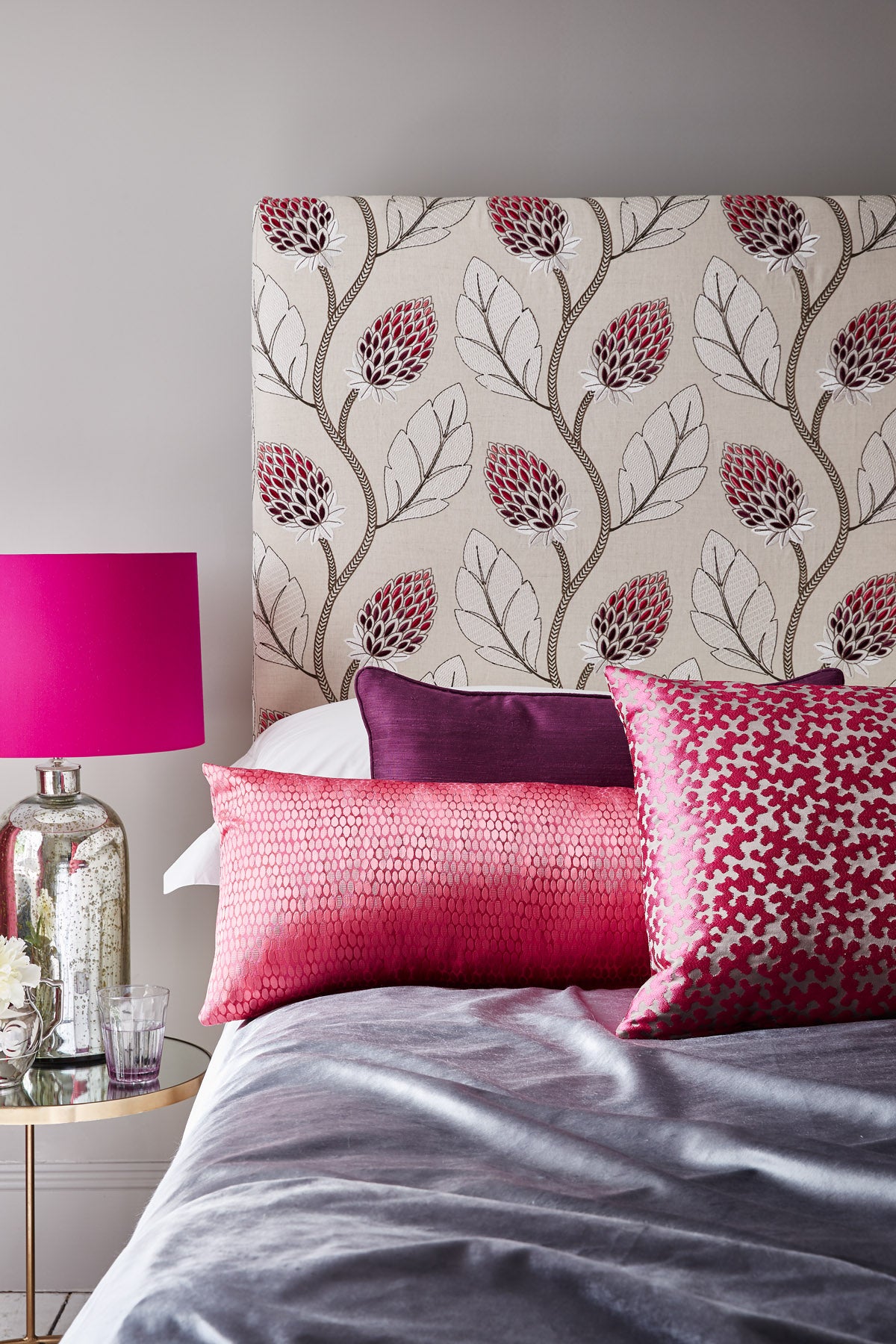 Fuchsia - Portobello Fabric James Hare Linen/Cotton Fabric headboard