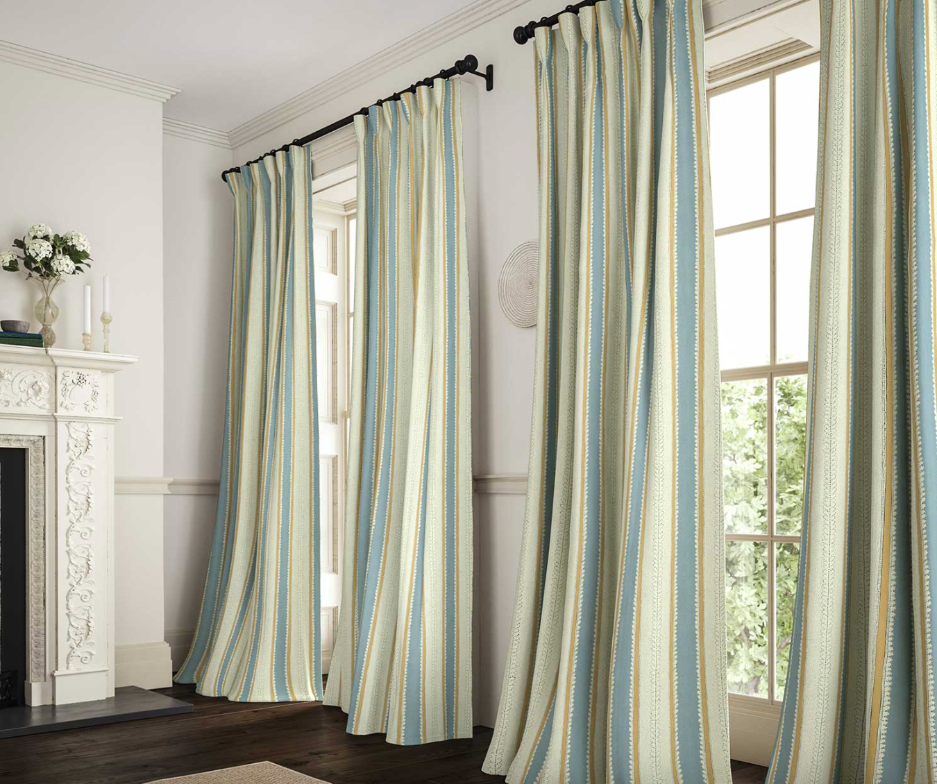 Powder Blue - Dimity Stripe Linen by Linwood curtains windows