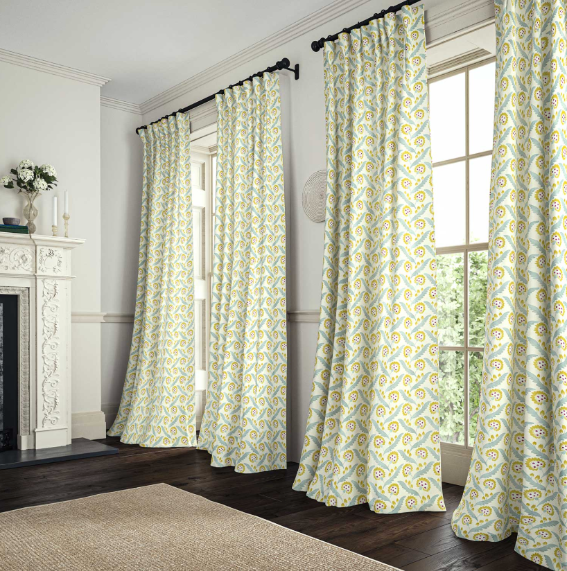 Rhubarb & Custard - Polly, Flori Collection by Linwood linen curtains