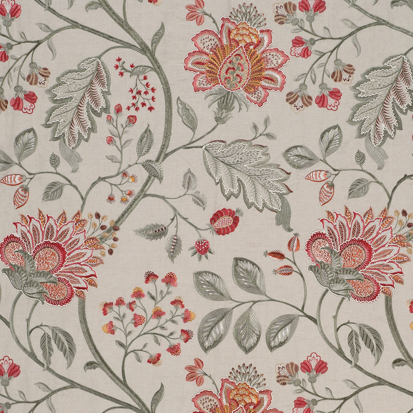 Red/Green - Shalimar Fabric by James Hare Linen/Cotton flat