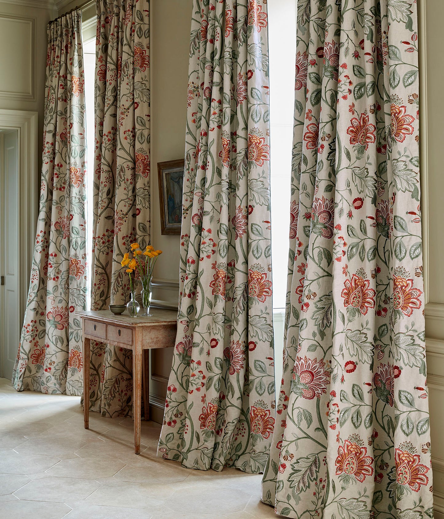 Red/Green - Shalimar Fabric by James Hare Linen/Cotton