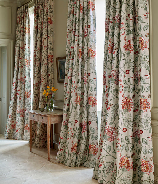 Red/Green - Shalimar Fabric by James Hare Linen/Cotton