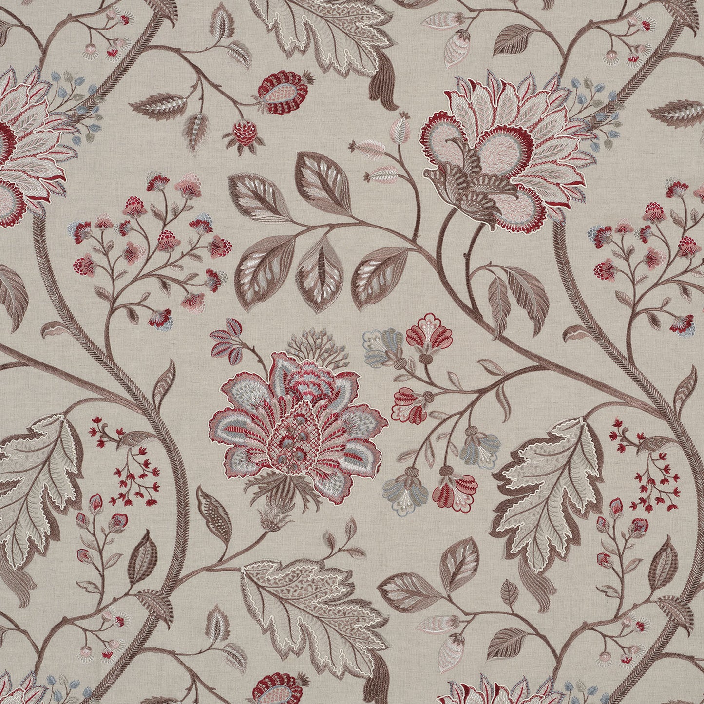 Red/Mushroom - Shalimar Fabric by James Hare Linen/Cotton