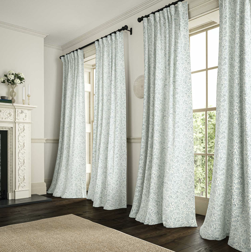 Soft Blue Blythe Linwood Cooshy curtains pole