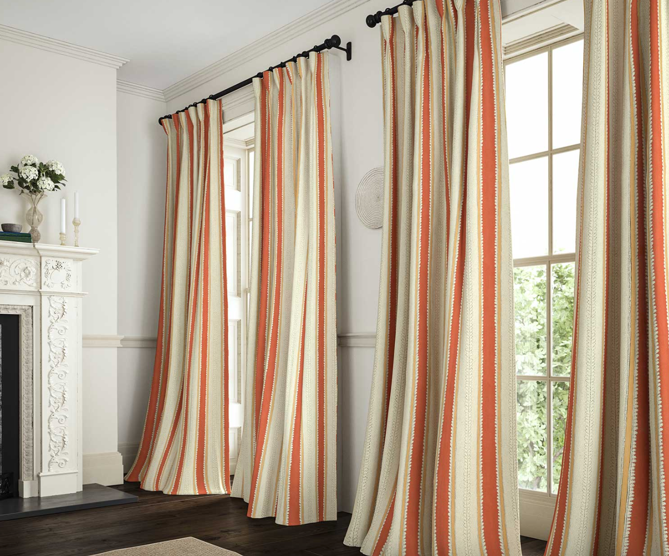 Soft Red - Dimity Stripe Linen by Linwood curtains