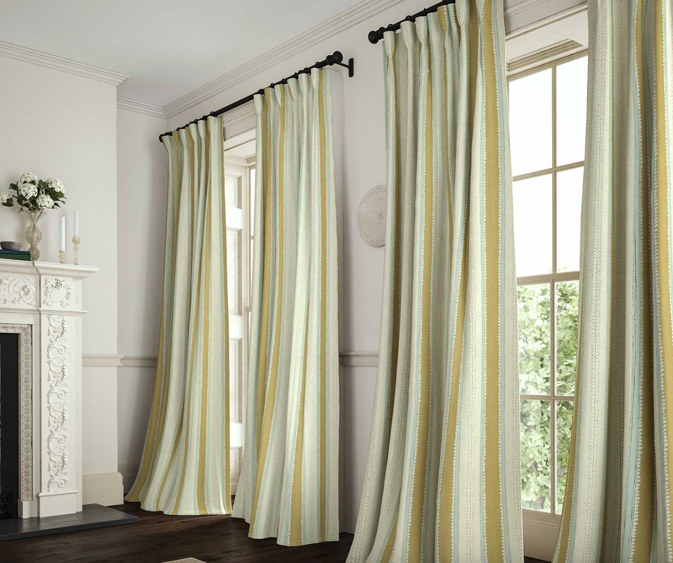 Straw - Dimity Stripe Linen by Linwood curtains