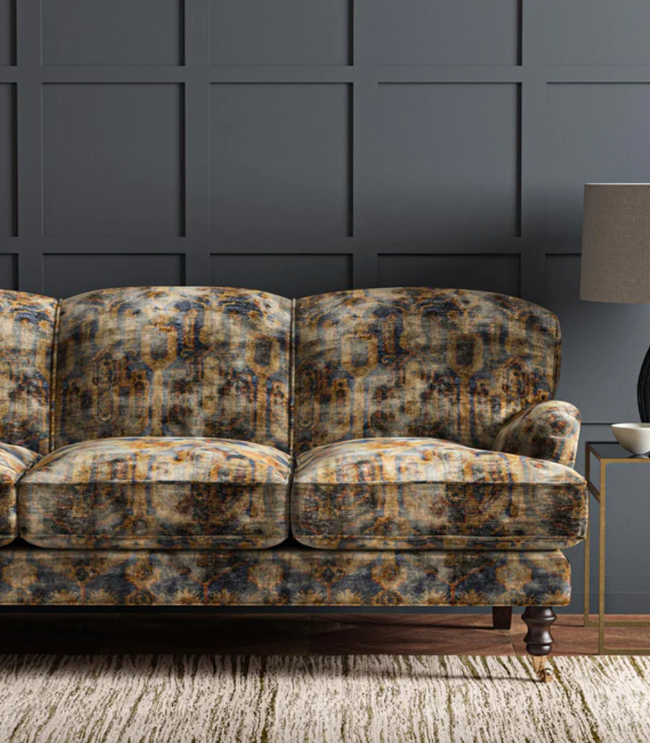Teal Gold - Kadife Odyssey Velvet by Linwood - Fabric, Curtains, Roman Blinds sofa