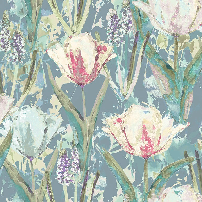 Chess Tulips Duck Egg Made to Measure Curtains