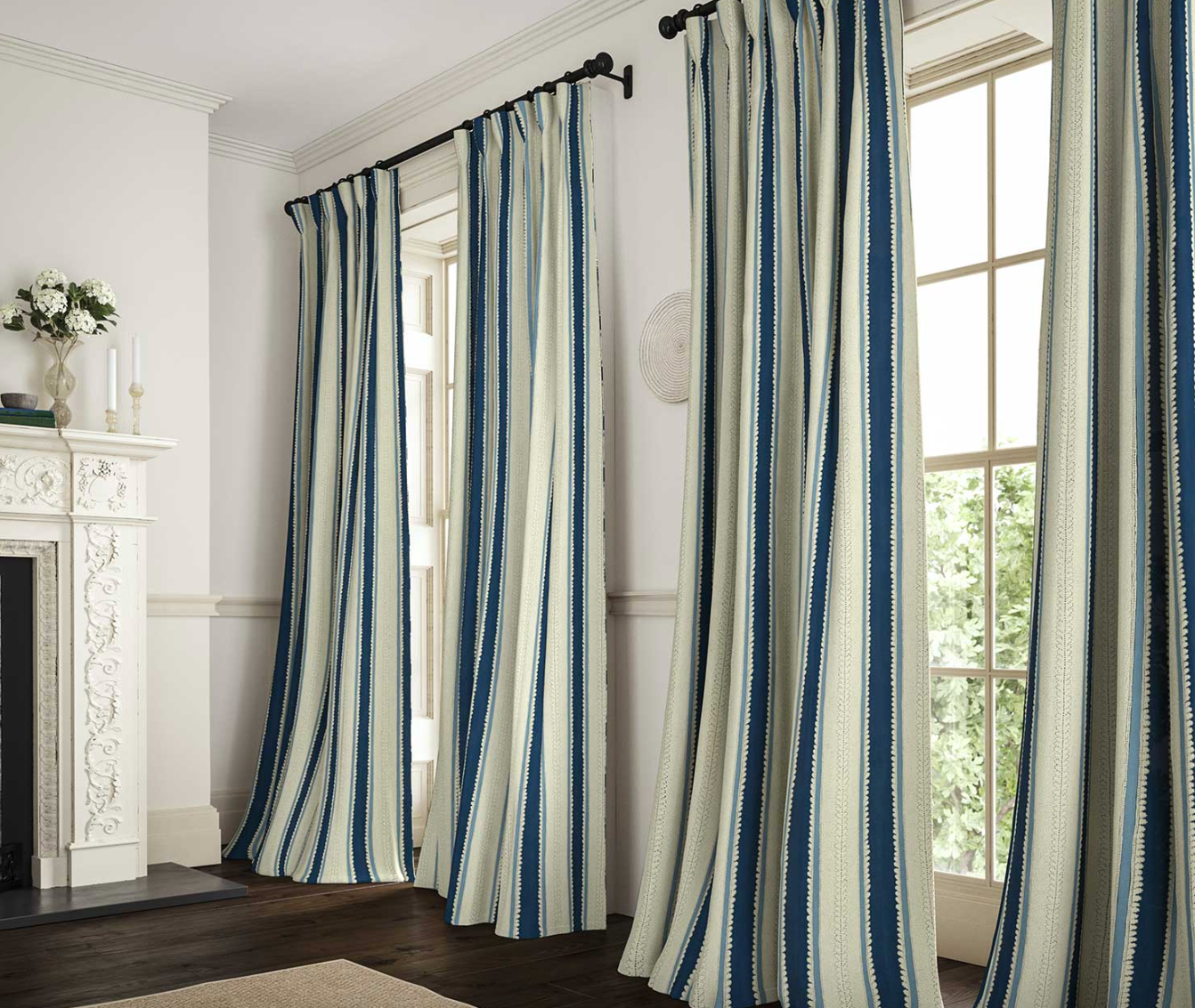 Ultramarine - Dimity Stripe Linen by Linwood curtains