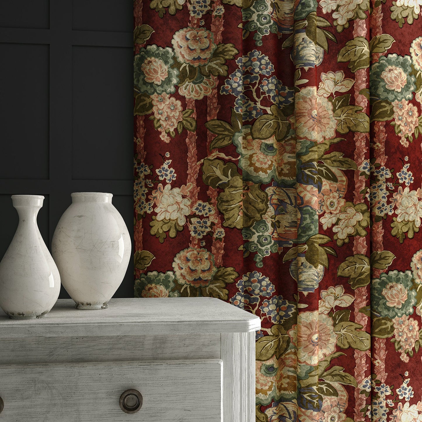 Linwood Louis Velvet Rich Red FR Made to Measure Curtains