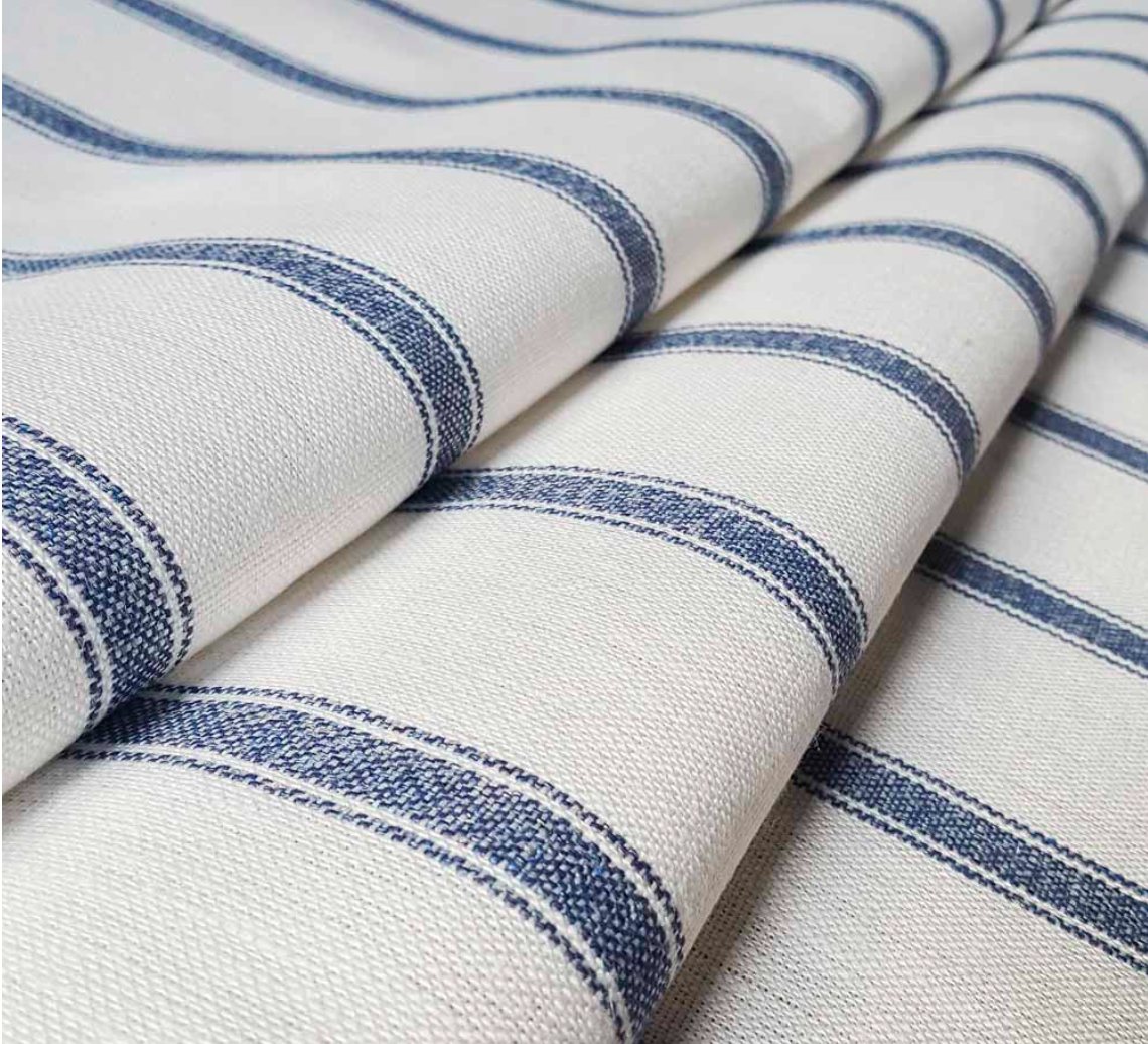 Navy - Angus Stripe Fabric Ian Mankin 100% Linen