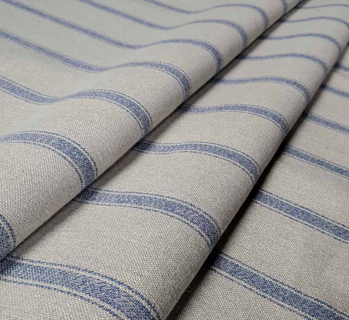 Nordic Navy - Angus Stripe Fabric Ian Mankin 100% Linen