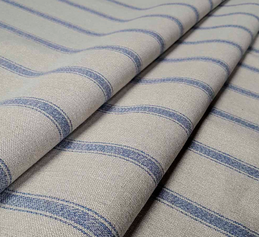 Nordic Navy - Angus Stripe Fabric Ian Mankin 100% Linen