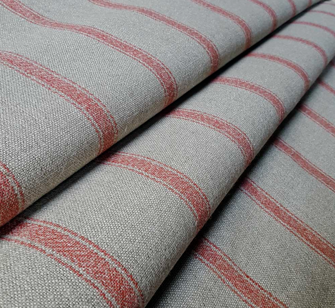 Nordic Red - Angus Stripe Fabric Ian Mankin 100% Linen