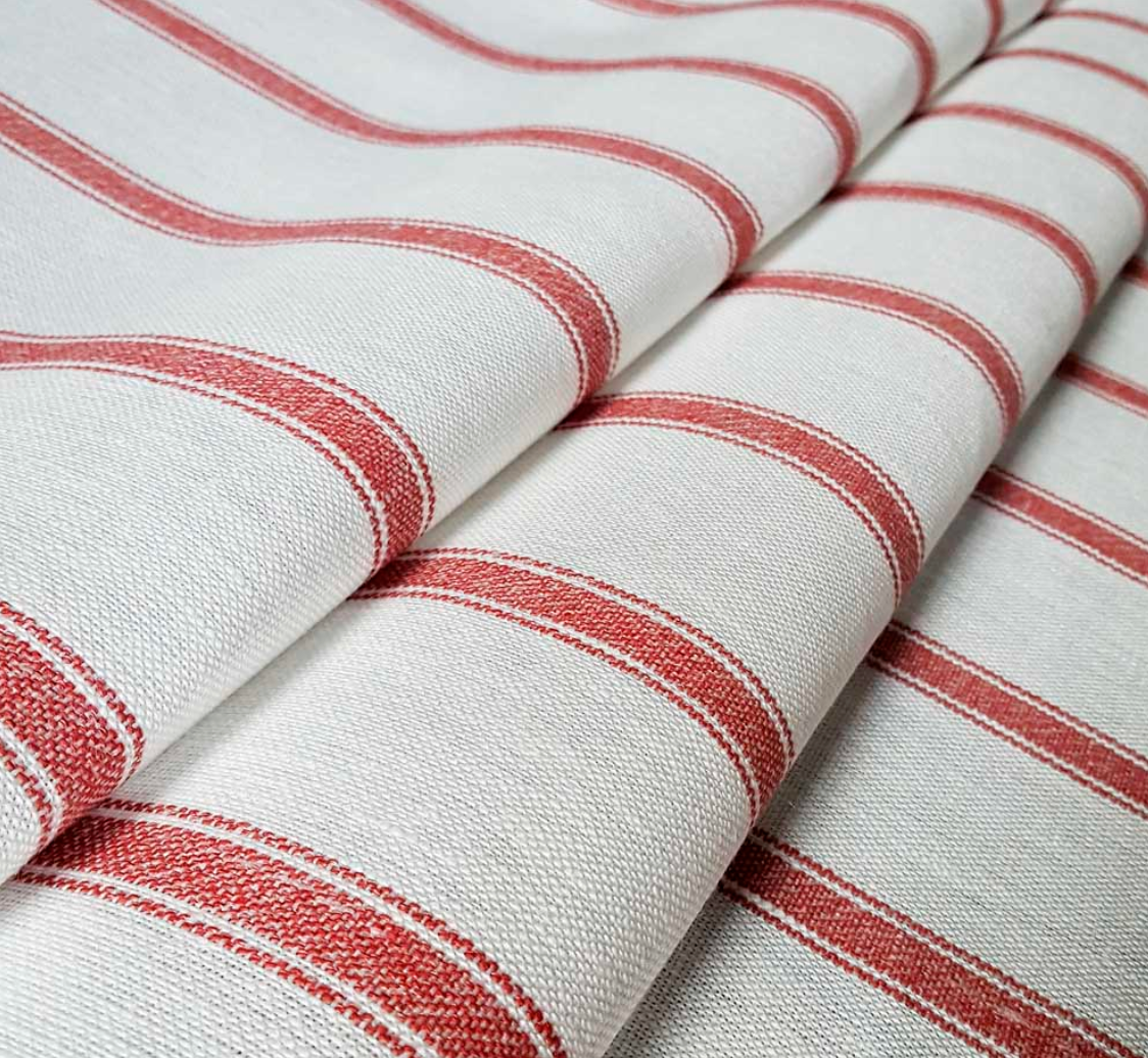Red - Angus Stripe Fabric Ian Mankin 100% Linen