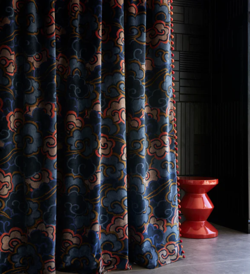 Blaze - Kimono Dreams by Linwood - Fabric, Curtains, Roman Blinds curtain with pom pom