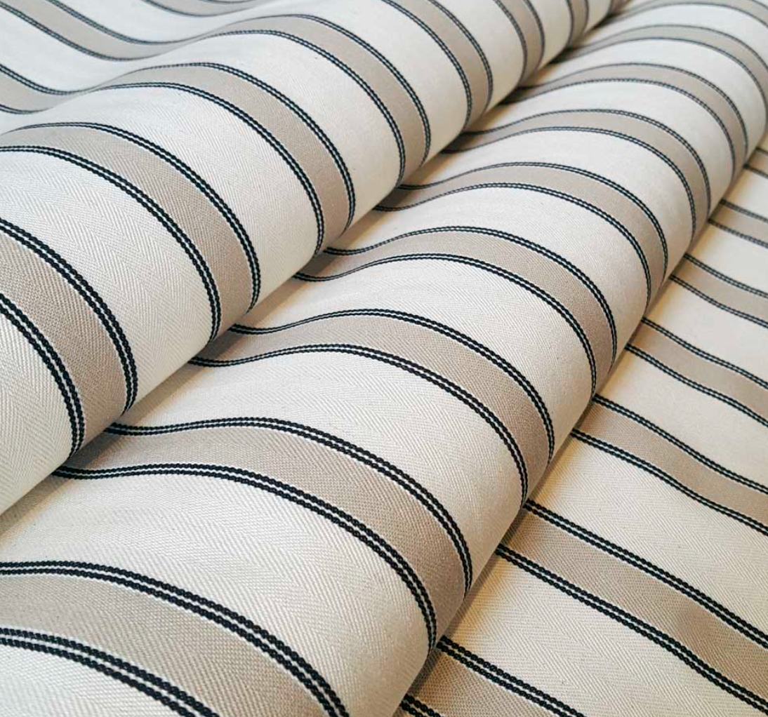 Cooshy Putty/Black Blazer Stripe 100% Cotton Fabric