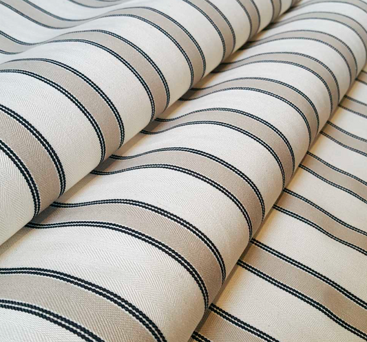 Cooshy Putty/Black Blazer Stripe 100% Cotton Fabric