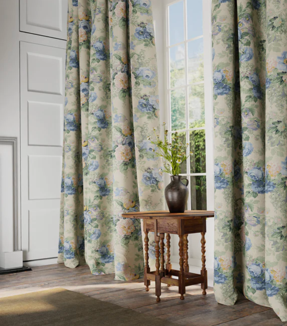 Blue Rose - Albertine by Linwood 100% Linen - Curtains & Roman Blinds