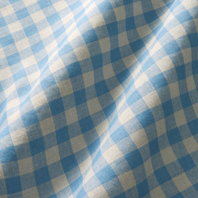 Cooshy Cornflower Check 100% Linen Fabric