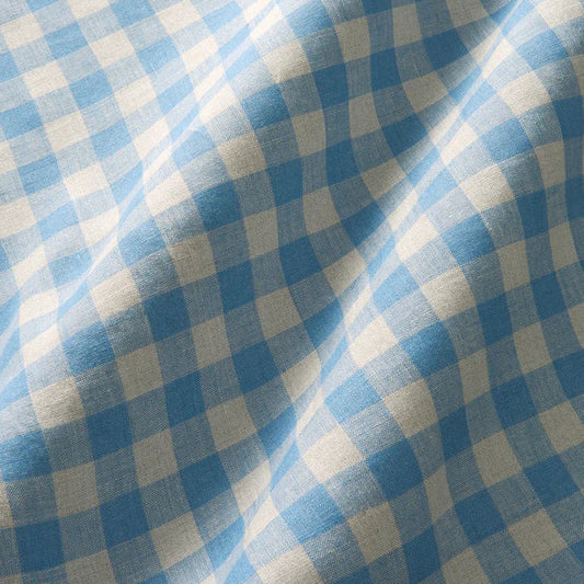 Cooshy Cornflower Check 100% Linen Fabric