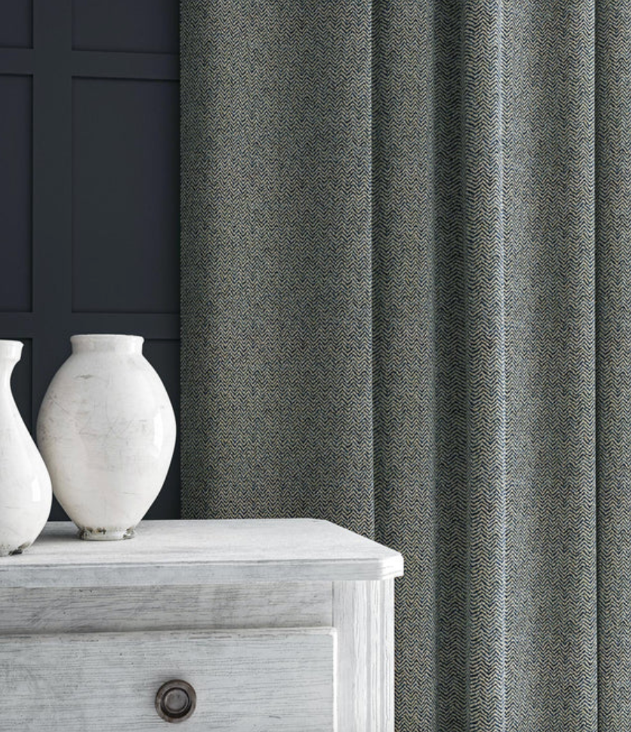 Navy - Chicane by Linwood - Fabric, Curtains, Roman Blinds curtains hanging