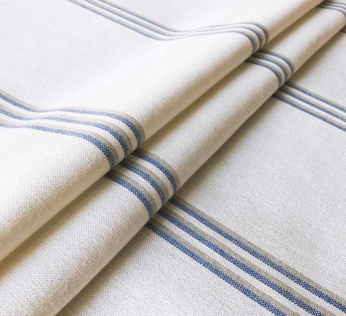 Indigo - Grain Stripe by Ian Mankin 100% Linen - Fabric, Curtains, Roman Blinds