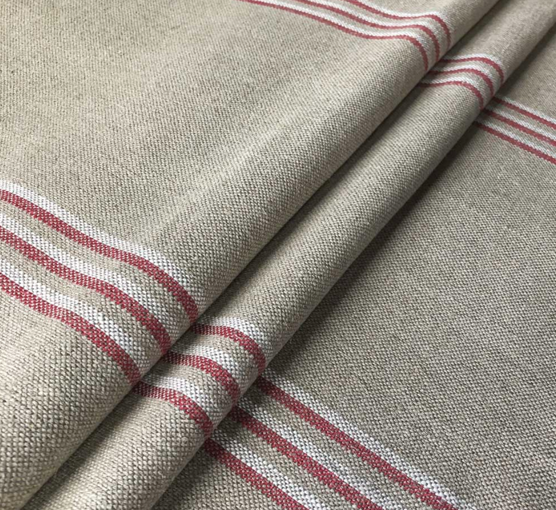 Nordic Peony - Grain Stripe Fabric Ian Mankin 100% Linen