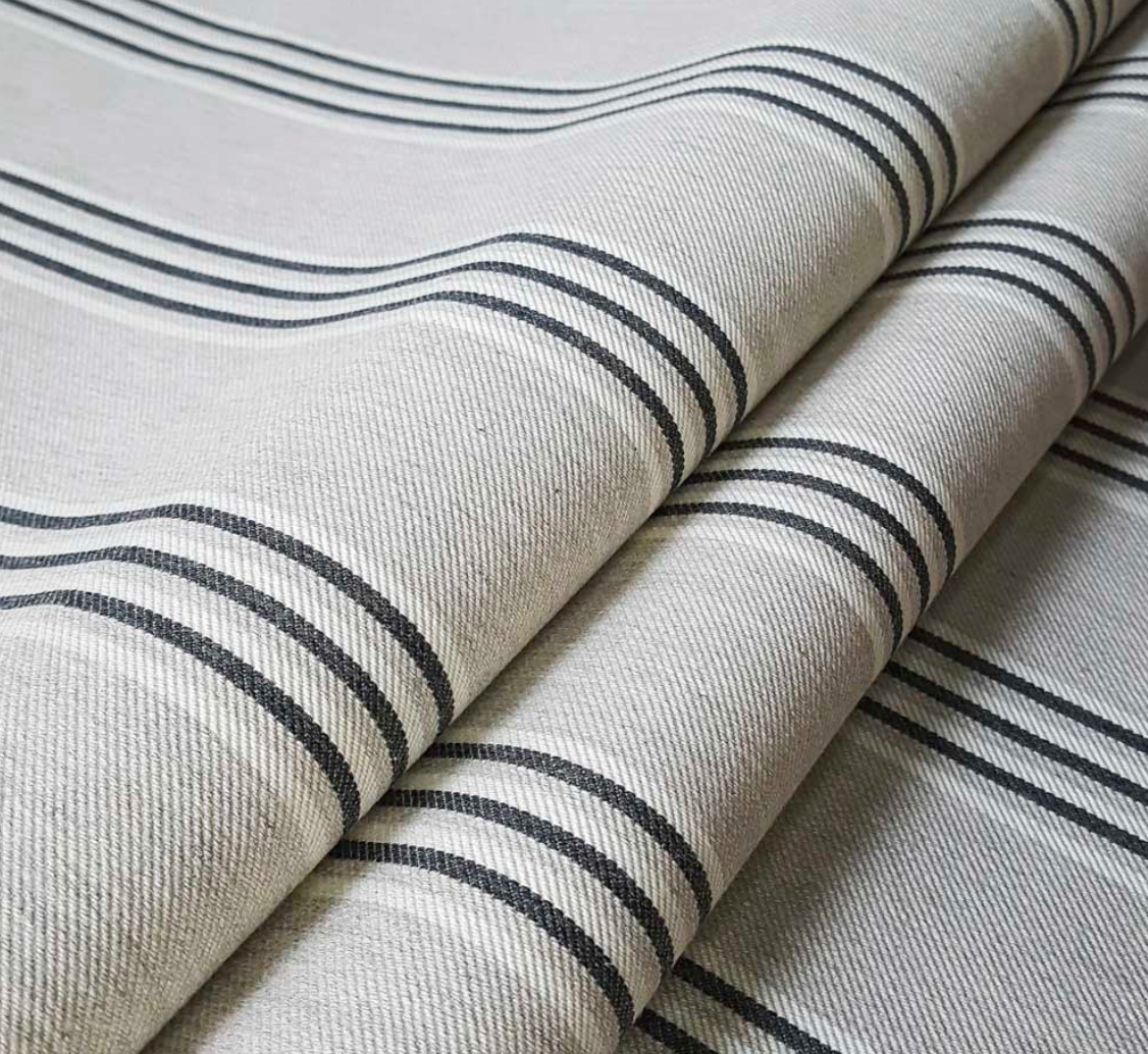 Putty/Black - Henley Stripe Fabric Ian Mankin 100% Cotton
