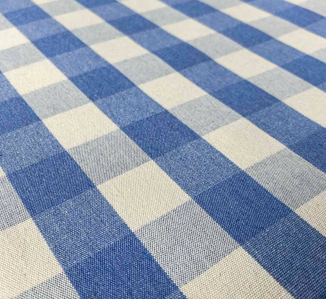Indigo - Large Suffolk Check Fabric Ian Mankin 100% Cotton