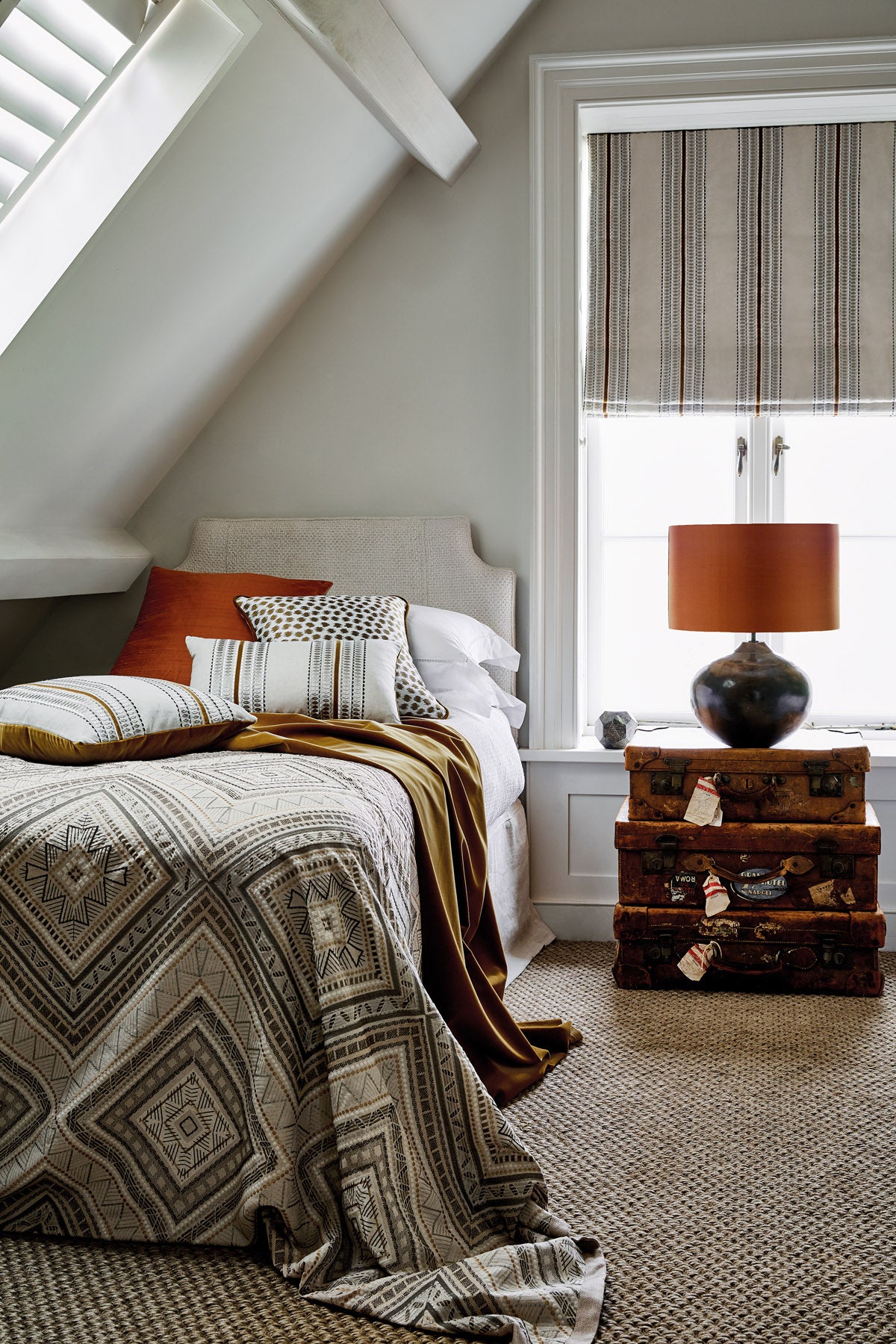Natural/Slate - Fuji Fabric James Hare Linen/Cotton Fabric bed