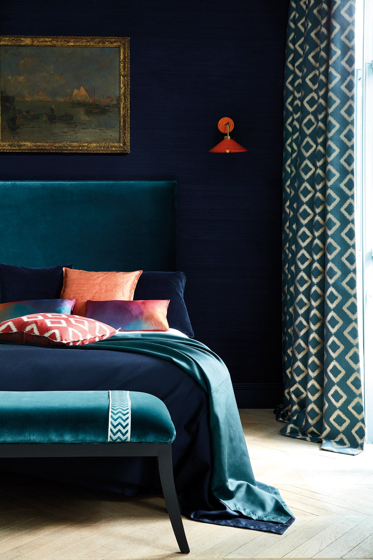 Jade - Beauchamp Velvet Fabric by James Hare 100% Cotton bed