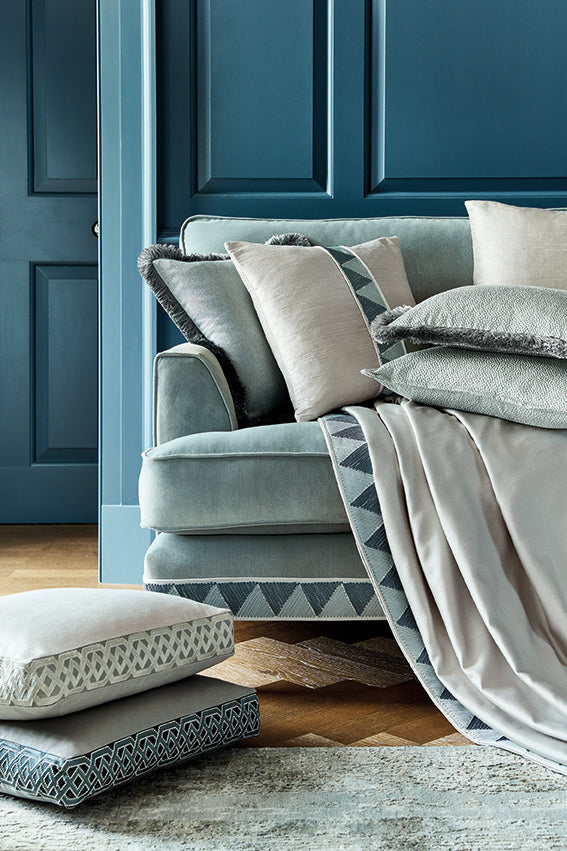 Blue Grey - Beauchamp Velvet Fabric by James Hare 100% Cotton sofa