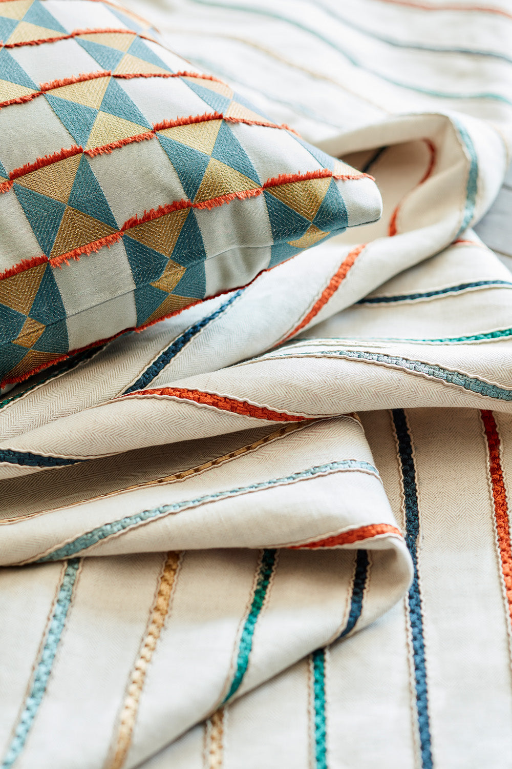 Blue Multi - Maddox Stripe Fabric by James Hare fold