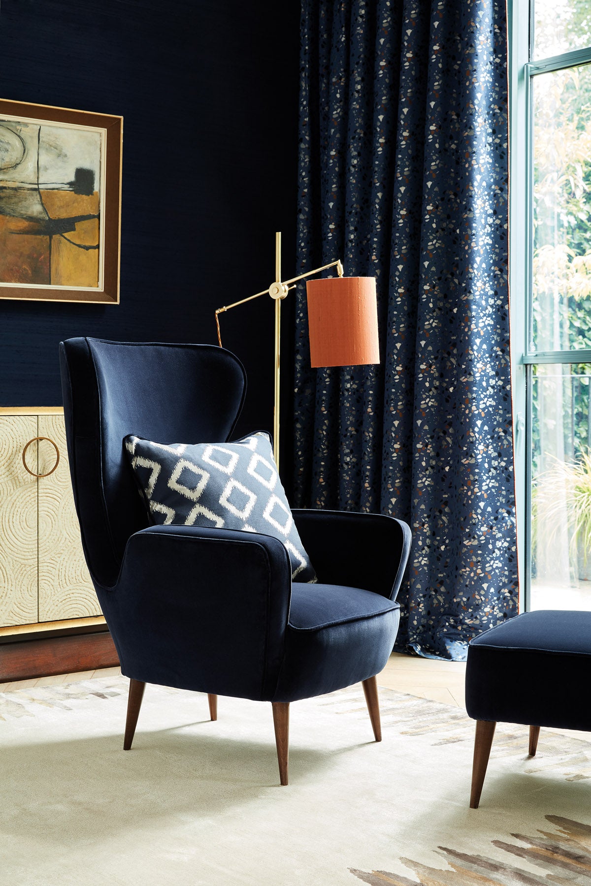 Midnight - Beauchamp Velvet Fabric by James Hare 100% Cotton chair