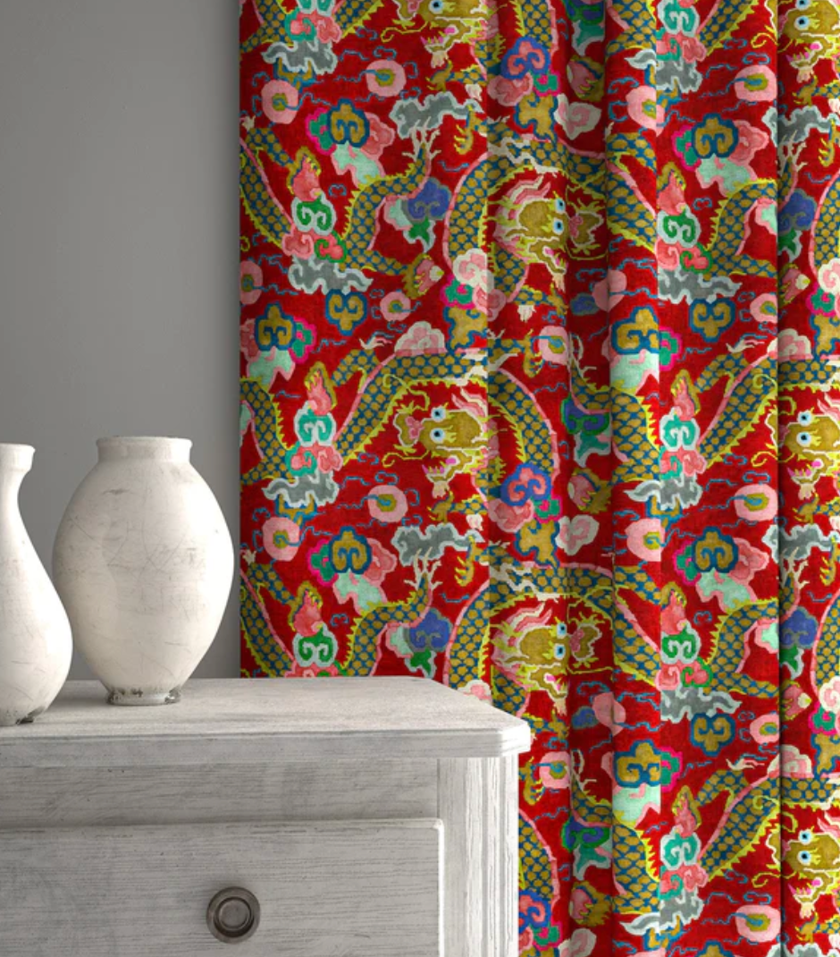 Lacquer Red - Double Dragon by Linwood - Fabric, Curtains, Roman Blinds lounge