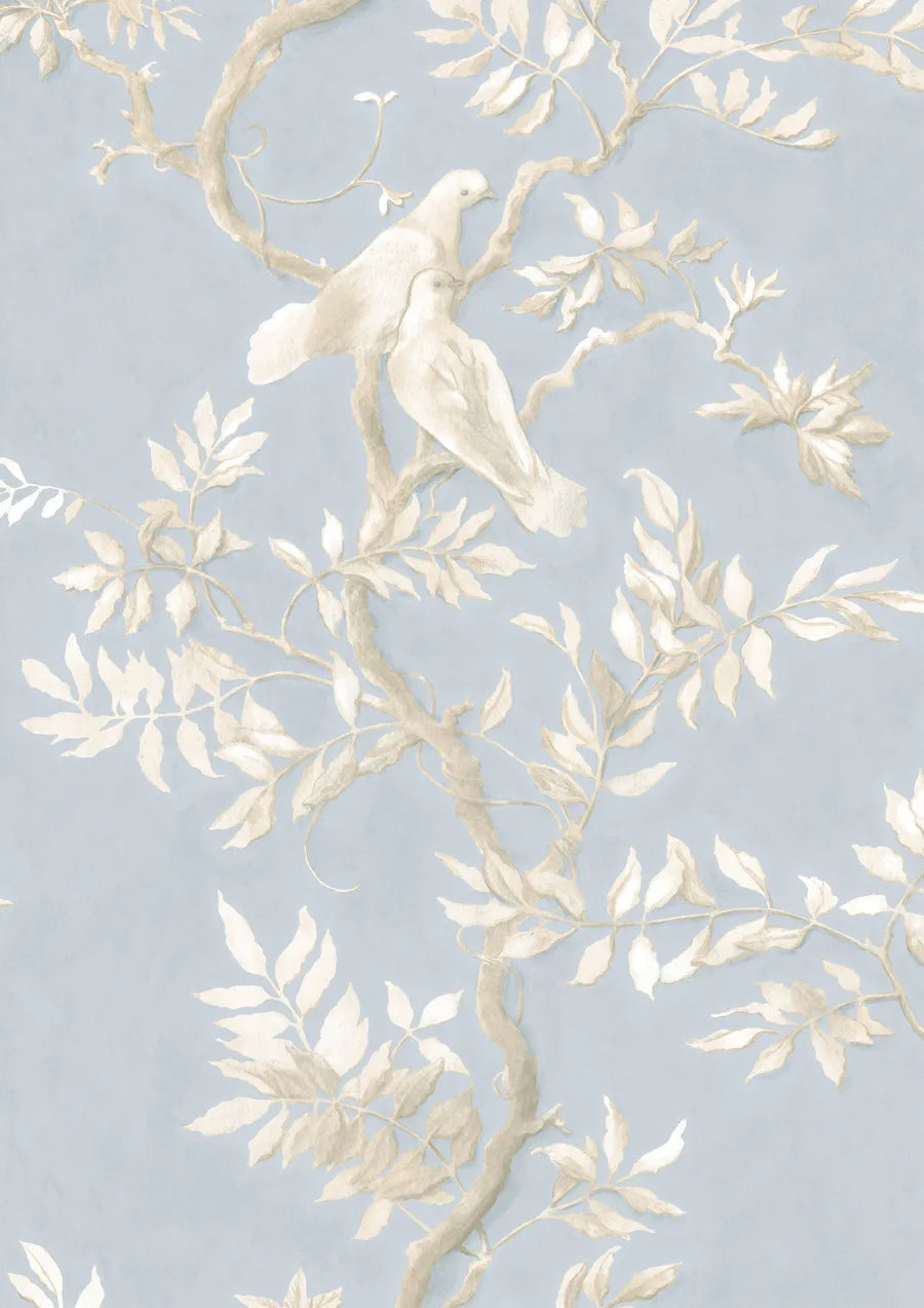 Lewis & Wood Doves Summer Blue Made to Measure Curtains – close-up