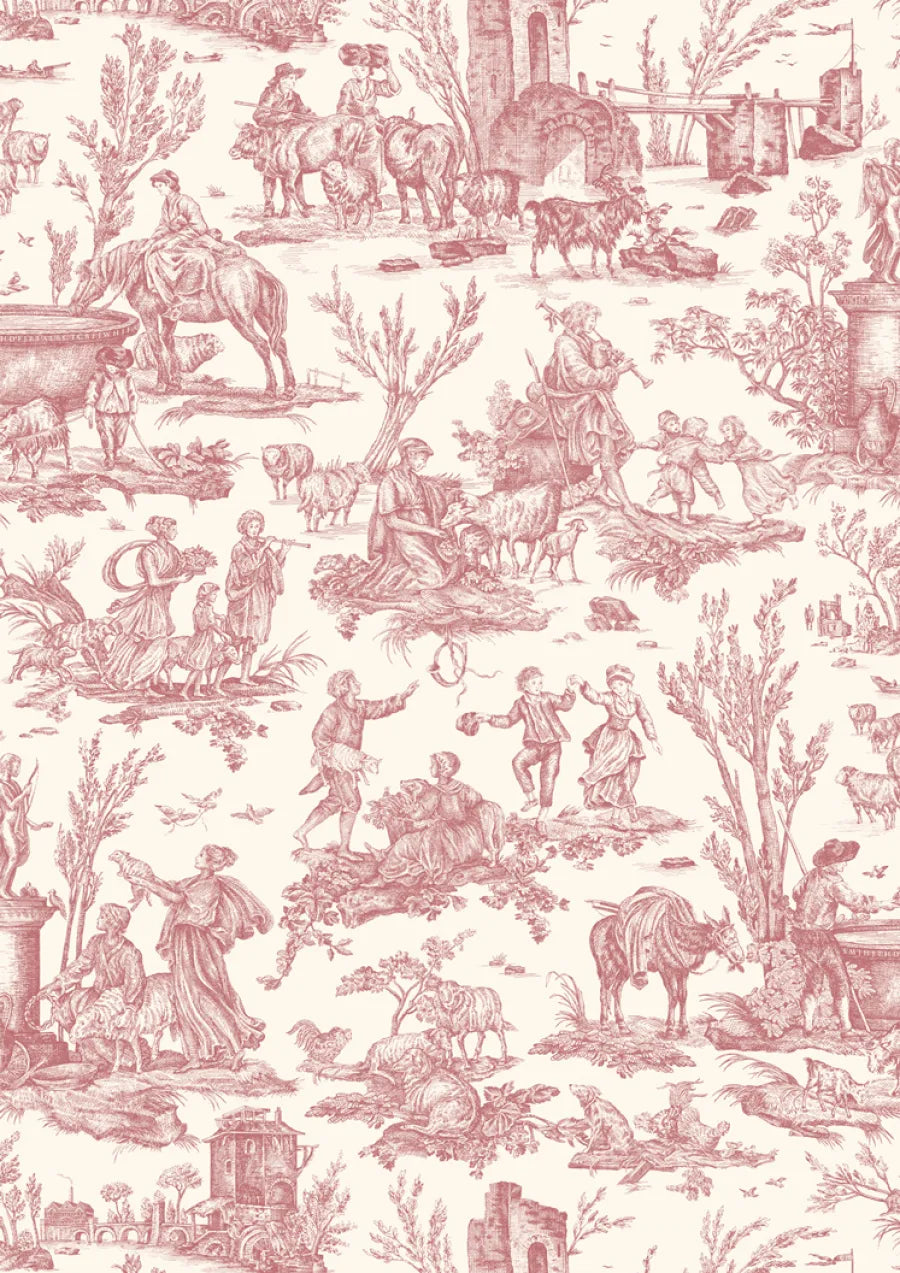 Lewis & Wood Toile Baptiste Cerise Made to Measure Roman Blinds – close-up