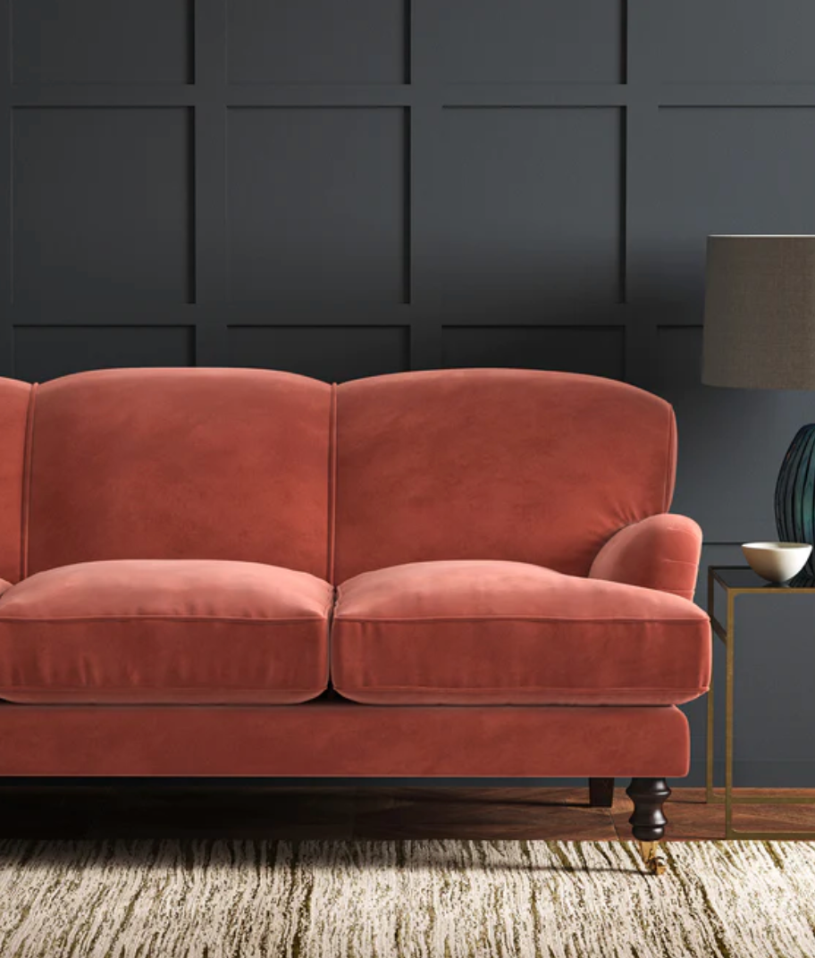 Coral - Omega iii Velvet by Linwood - Fabric, Curtains, Roman Blinds sofa