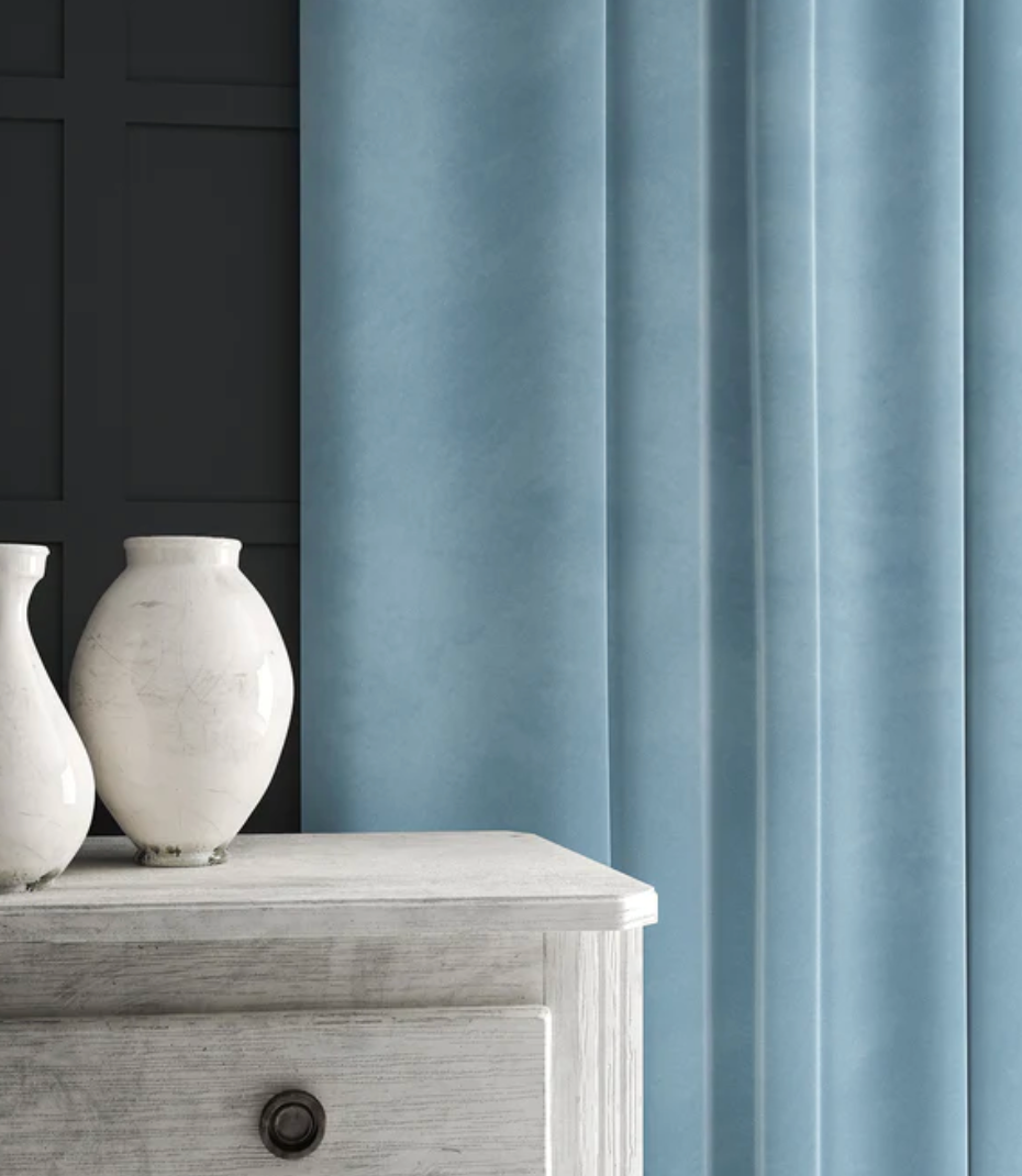 Pastel Blue - Omega iii Velvet by Linwood - Fabric, Curtains, Roman Blinds