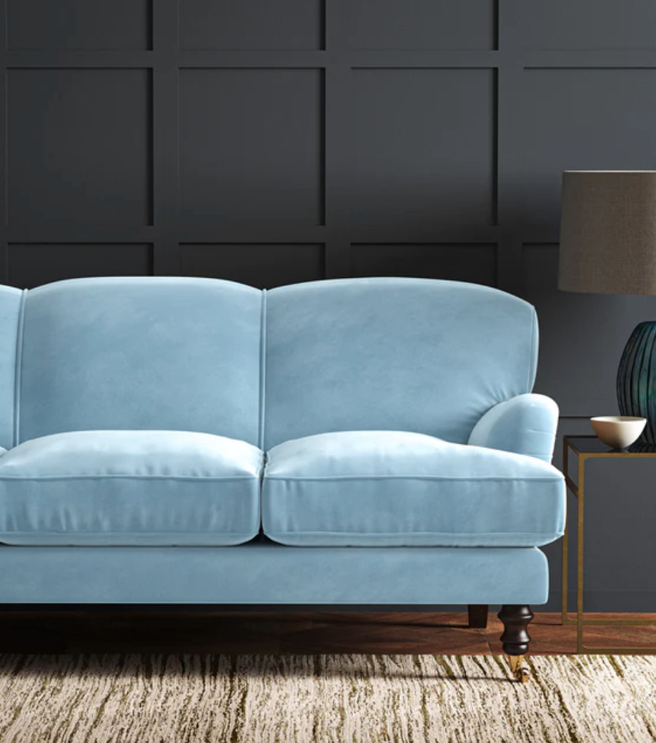 Pastel Blue - Omega iii Velvet by Linwood - Fabric, Curtains, Roman Blinds sofa
