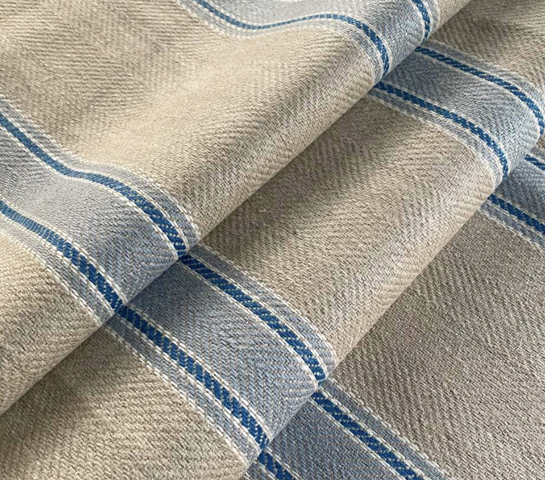 Mist - Moffat Stripe Fabric Ian Mankin 100% Linen