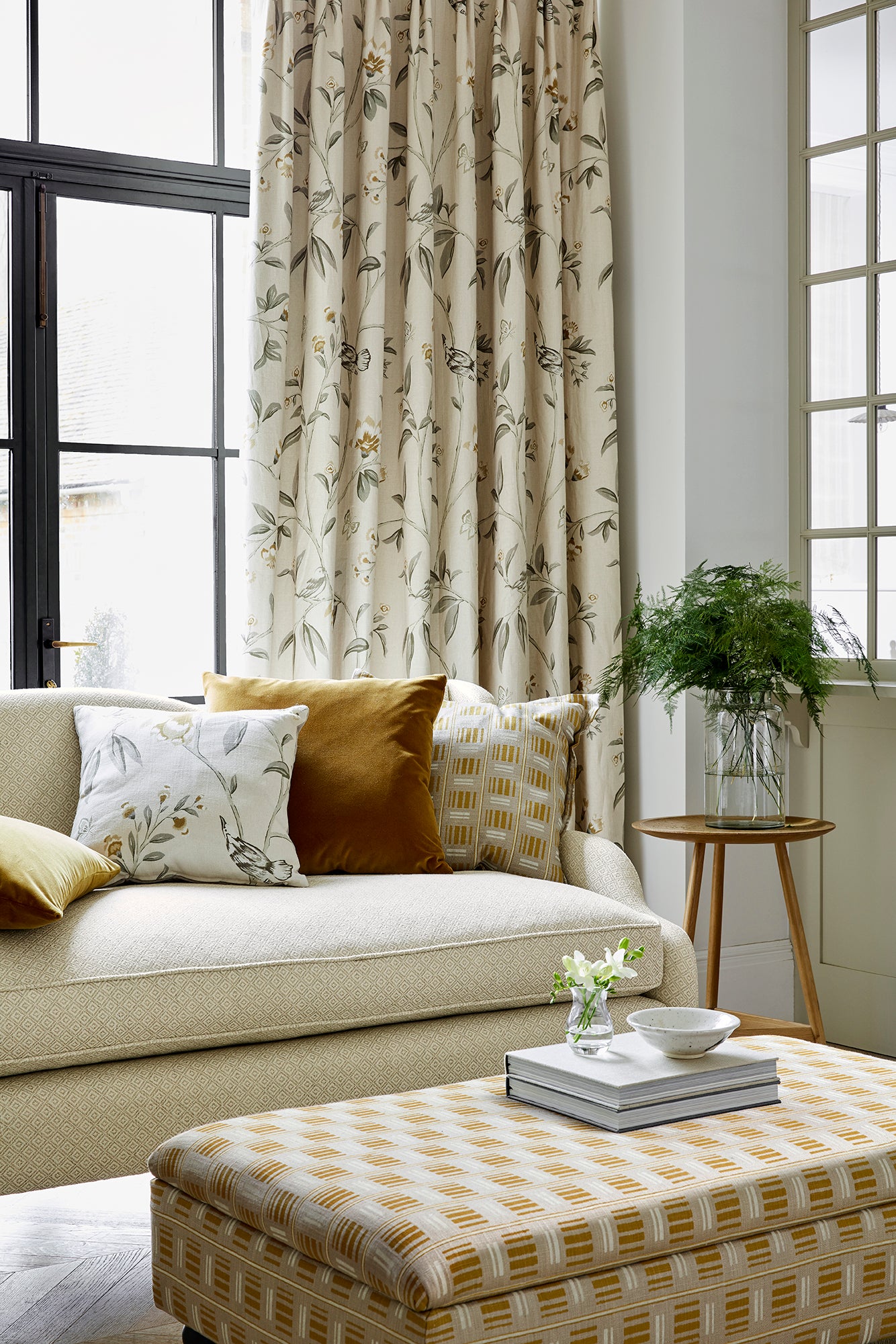 Natural/Gold - Hidcote James Hare 100% Linen - Fabric, Curtains, Roman Blinds