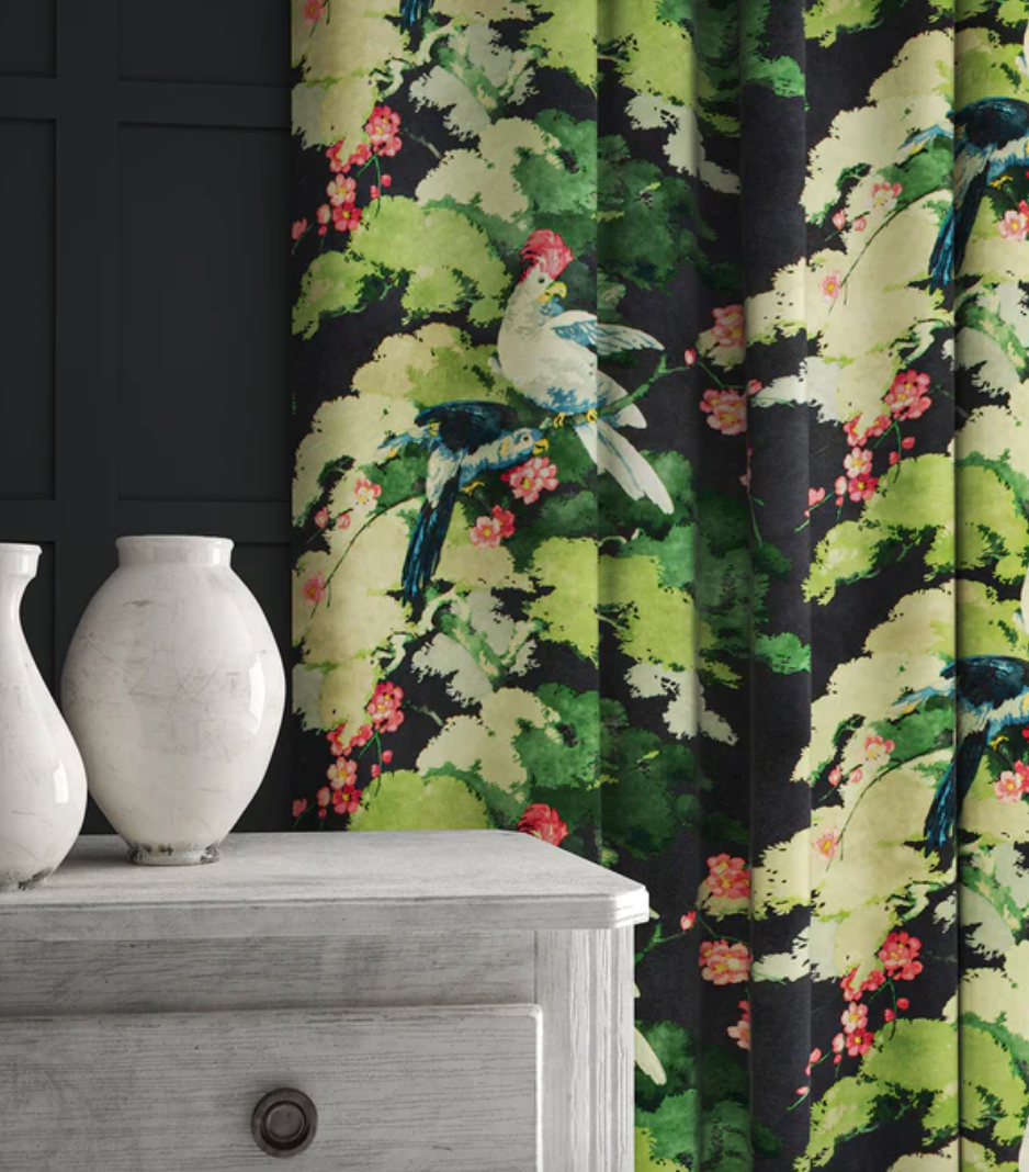 Navy - Jungle Jive Fabric Linwood 100% Cotton Velvet curtain